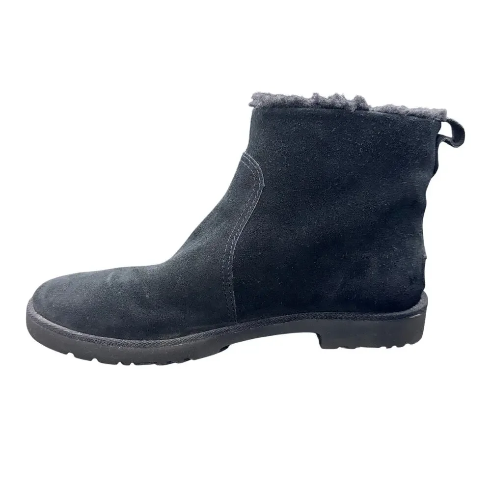 UGG Lorna Mini Zip Boots Black Suede Shearling Womens 8.5 Waterproof